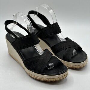 Merrell Women's Kaiteri Nubuck Leather Wedge Espadrille Black Sandals Size 11